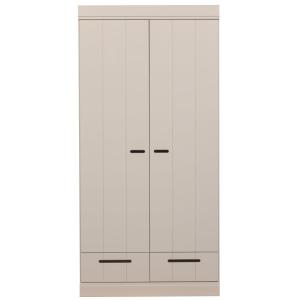 Armoire 2 portes 2 tiroirs en bois de pin, gris