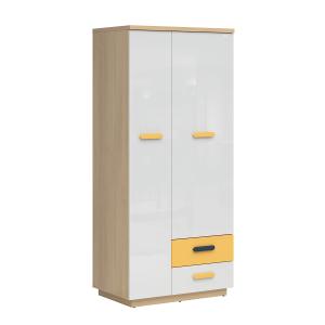 Armoire 2 portes 2 tiroirs stratifiés beige, blanc, jaune