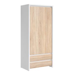 Armoire 2 portes 2 tiroirs stratifiés beige et blanc