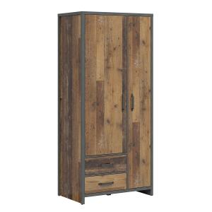 Armoire 2 portes 2 tiroirs stratifiés beige et gris