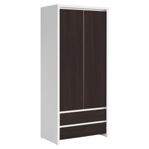 Armoire 2 portes 2 tiroirs stratifiés blanc et beige