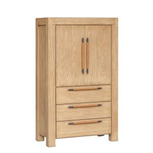 Armoire 2 portes 3 étagères 3 tiroirs en pin teinte claire