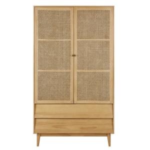 Armoire 2 portes battantes 2 tiroirs cannage en rotin L105