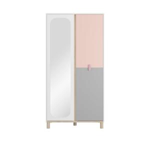 Armoire 2 portes blanc mat avec miroir et poignées rose