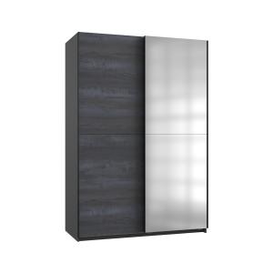 Armoire 2 portes coulissantes dont 1 miroir - L135 cm - Gris