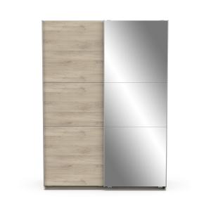 Armoire 2 portes coulissantes et miroir - L148 cm - Effet C…