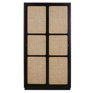 Armoire 2 portes coulissantes noire et cannage rotin L100