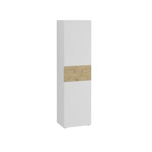 Armoire 2 portes décor chêne et blanc brillant - H119 cm