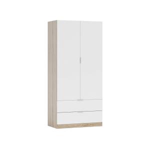 Armoire 2 portes effet bois beige, blanc 187x52 cm