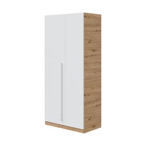 Armoire 2 portes effet bois beige, blanc 210x52h200 cm