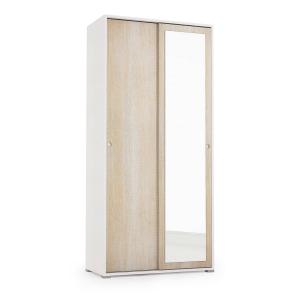 Armoire 2 portes effet bois beige, blanc 90x45h195 cm