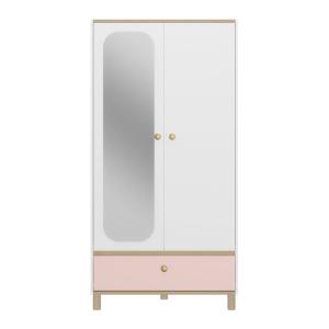 Armoire 2 portes effet bois chêne clair avec grand miroir b…