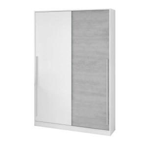 Armoire 2 portes effet bois ciment, blanc 211x50 cm