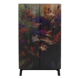 Armoire 2 portes en manguier massif motifs fleurs