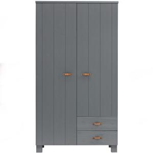 Armoire 2 portes en pin gris acier