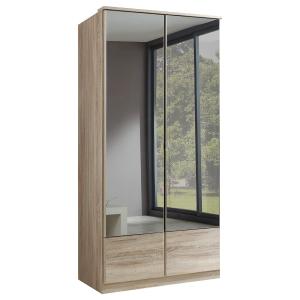 Armoire 2 portes miroir - L91 cm - Effet Chêne