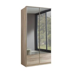 Armoire 2 portes miroir - L91 cm - Marron