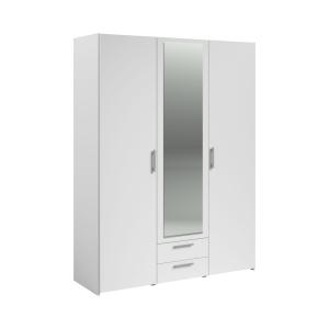 Armoire 3 portes 1 miroir 2 tiroirs effet bois blanc