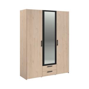 Armoire 3 portes 1 miroir 2 tiroirs effet bois et noir