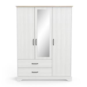 Armoire 3 portes, 1 miroir et 2 tiroirs - A199,60 cm - Blanc