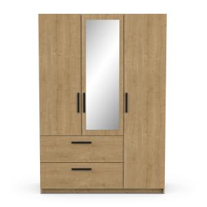 Armoire 3 portes, 1 miroir et 2 tiroirs H191,5 cm - Marron