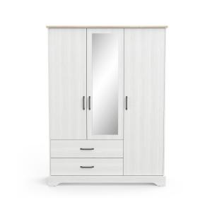 Armoire 3 portes, 1 miroir et 2 tiroirs - H199,60 cm - Blanc