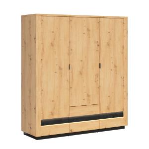 Armoire 3 portes 2 tiroirs avec LED stratifiés beige noir