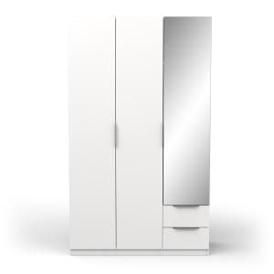 Armoire 3 portes, 2 tiroirs et 1 miroir - L119,4 cm - Blanc