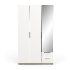 Armoire 3 portes, 2 tiroirs et 1 miroir - L119,4 cm - Blanc…