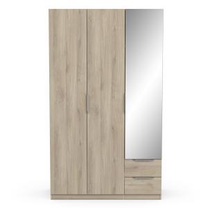 Armoire 3 portes, 2 tiroirs et 1 miroir - L119,4 cm - Chene…