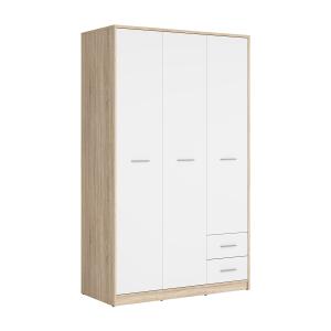 Armoire 3 portes 2 tiroirs stratifiés beige et blanc