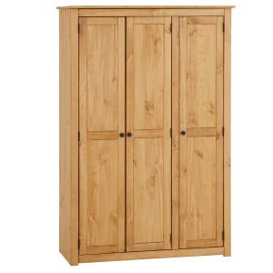 Armoire 3 portes 4 étagères 1 tringle en bois massif, color…