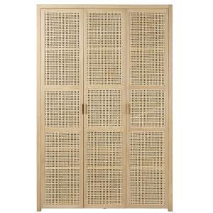 Armoire 3 portes avec cannage en rotin L135