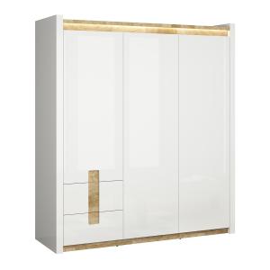 Armoire 3 portes avec LED stratifiés blanc et bois