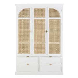 Armoire 3 portes battantes 4 tiroirs blanc et cannage en ro…