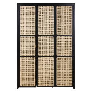 Armoire 3 portes battantes noir, cannage en rotin et métal…