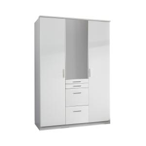 Armoire 3 portes dont 1 miroir, 4 tiroirs - L135 cm - Blanc