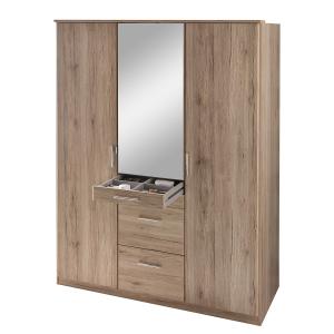 Armoire 3 portes dont 1 miroir - L135 cm - Effet Chêne arti…