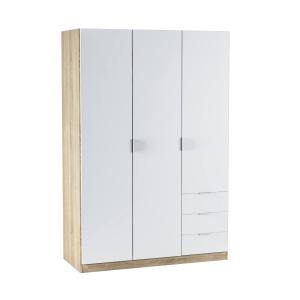 Armoire 3 portes effet bois beige, blanc 121x52 cm