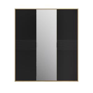 Armoire 3 portes effet bois noir mat avec miroir central