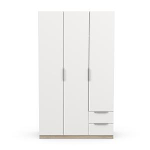 Armoire 3 portes et 2 tiroirs - L119,4 cm - Effet Blanc et…