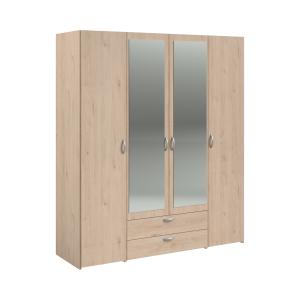 Armoire 4 portes 2 miroirs 2 tiroirs effet bois