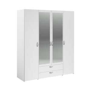 Armoire 4 portes 2 miroirs 2 tiroirs effet bois blanc