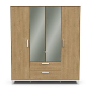 Armoire 4 portes  2 miroirs et 2 tiroirs H220 cm - Effet Bo…