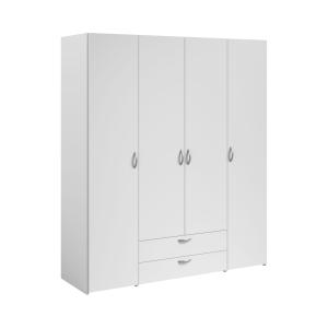 Armoire 4 portes 2 tiroirs effet bois blanc