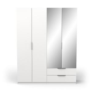 Armoire 4 portes, 2 tiroirs et 2 miroirs - L157,3 cm - Blanc