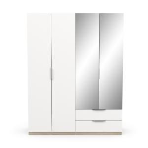 Armoire 4 portes, 2 tiroirs et 2 miroirs - L157,3 cm - Blan…