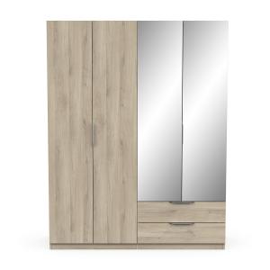 Armoire 4 portes, 2 tiroirs et 2 miroirs - L157,3 cm - Chen…