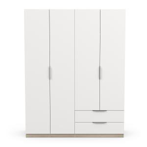 Armoire 4 portes 2 tiroirs - L157,3 cm - Effet Blanc et Chê…