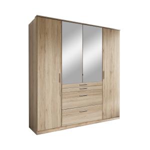 Armoire 4 portes dont 1 miroir, 4 tiroirs - L180 cm - Marron